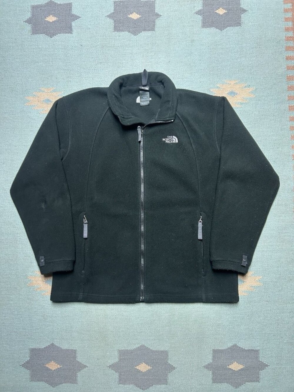 The north face fleece jacket black polyester full zip TNF youth boys XL mens M/L